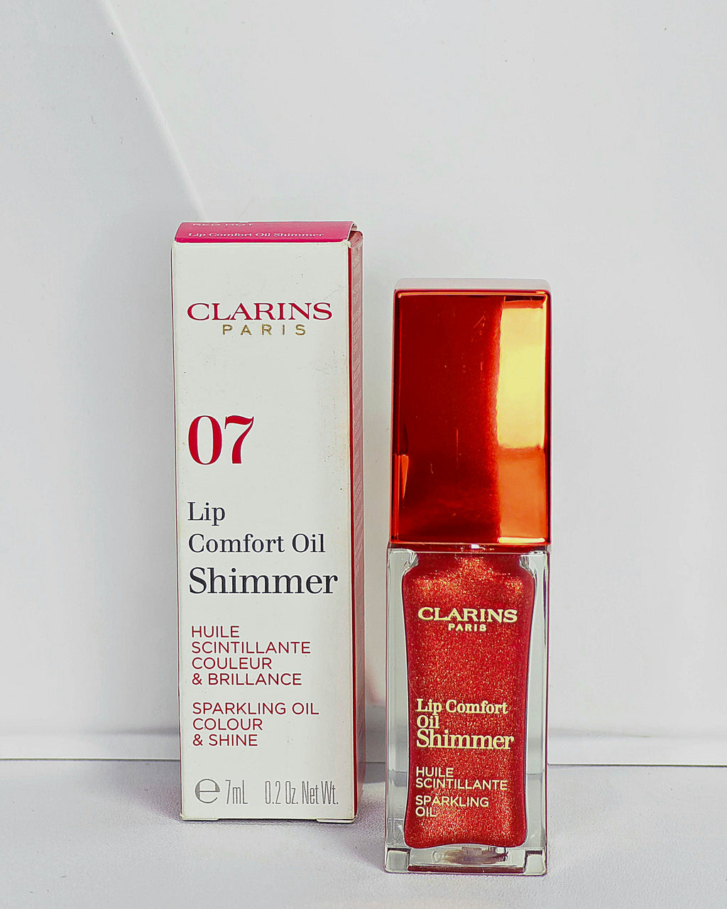 Clarins Lip Comfort Oil Shimmer in 07 Red Hot Full Size 7ml