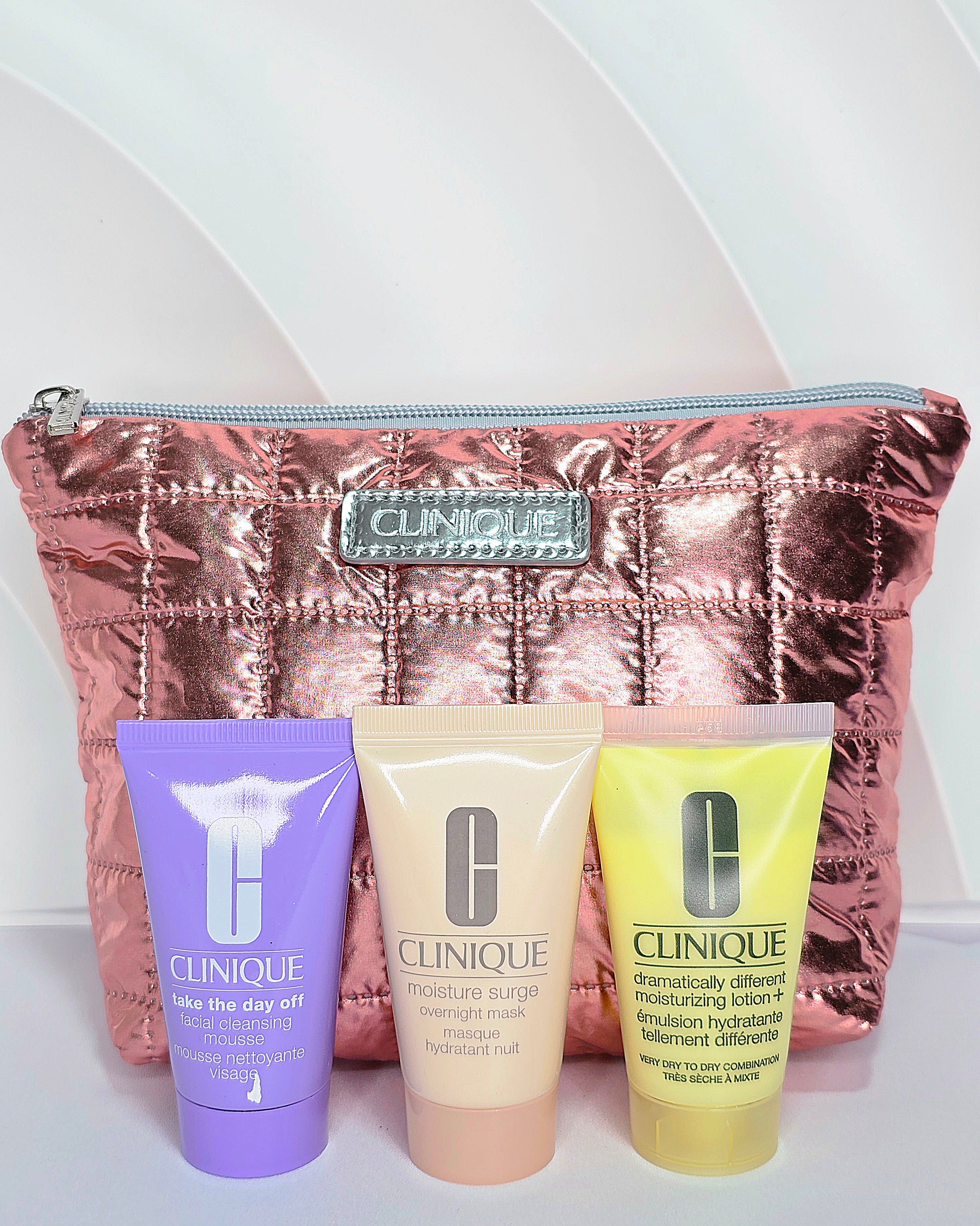 Clinique 3-pc Skincare Set with Metallic Pink Pouch